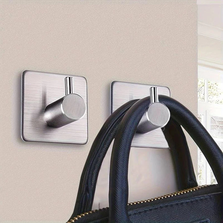 Modern style stainless steel adhesive hooks for bathroom room kitchen clothes hats clutter storage