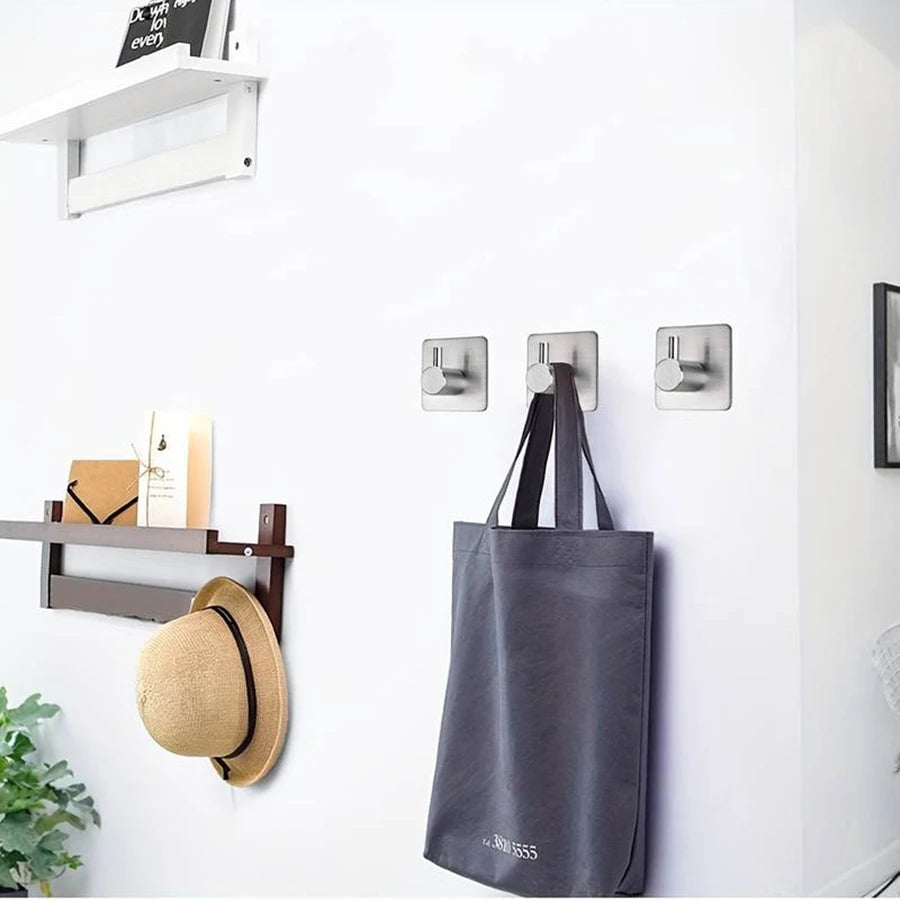 Modern style stainless steel adhesive hooks for bathroom room kitchen clothes hats clutter storage